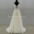 Elegant Vestido De Renda Lace Long Sleeve Open Back A Line wedding dress bridal gown evening